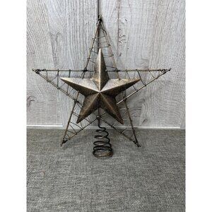 Rustic Metal Star Christmas Tree Topper With Wire Frame & Spring Base 10 inch